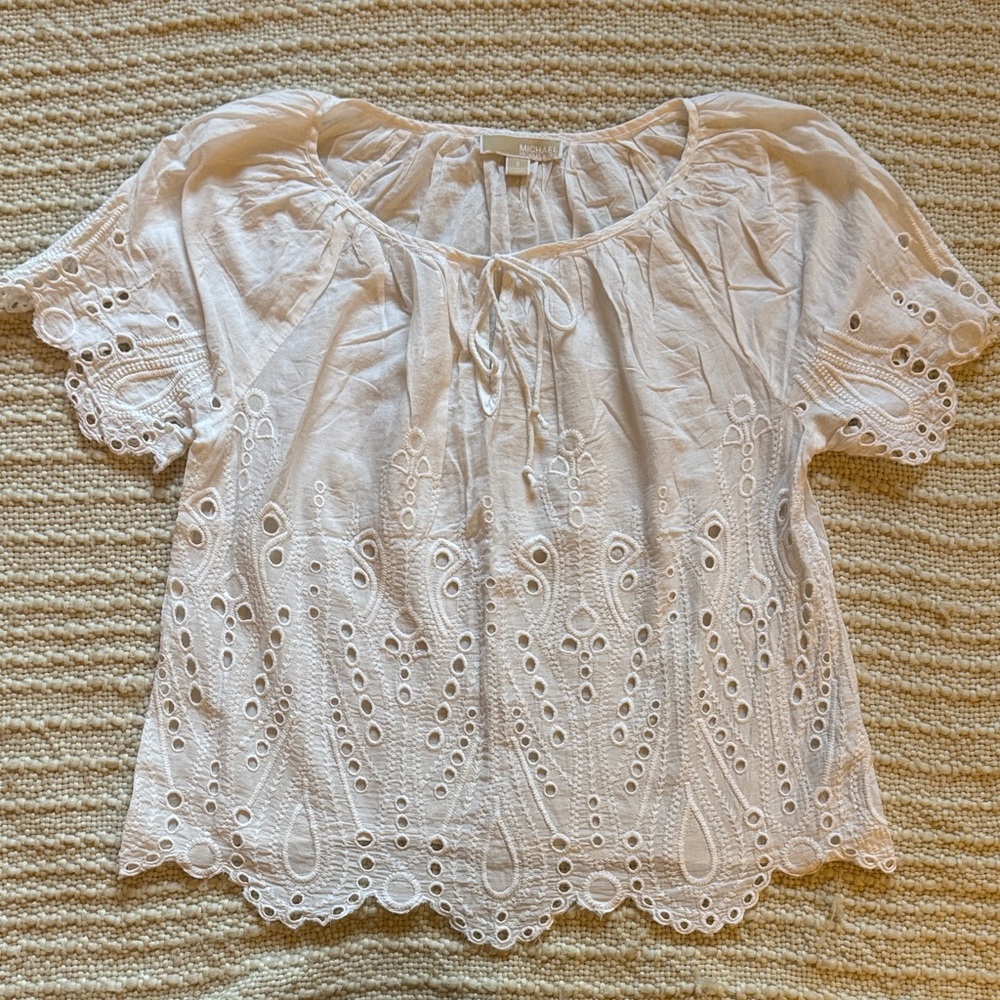 Michael Kors White 100% Cotton Eyelet Blouse Like New Size S